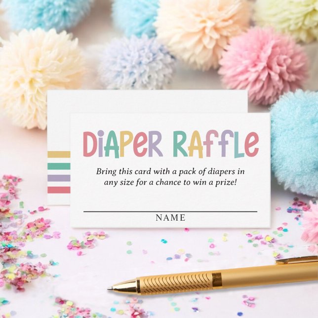 Tarjeta De Recepción Diaper Raffle Baby Shower con letras muy coloridas (Subido por el creador)