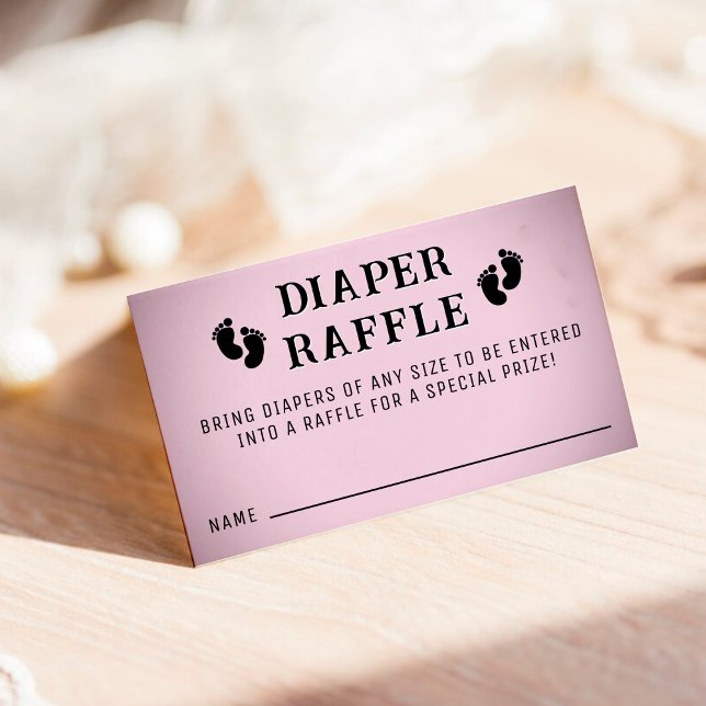 Tarjeta De Recepción Diaper Raffle Baby Shower de huella de viñeta rosa (Pink Vignette Footprint Diaper Raffle Baby Shower Enclosure Card)