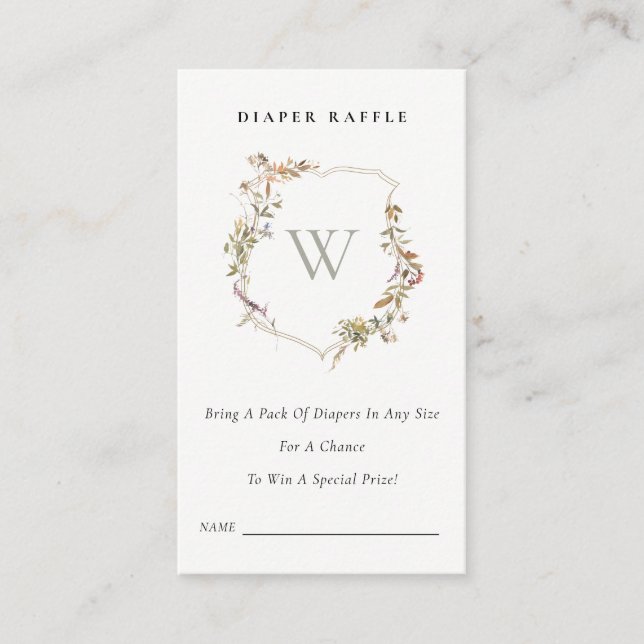 Tarjeta De Recepción Diaper Raffle Baby Shower, Escudo de Flores Silves (Anverso)