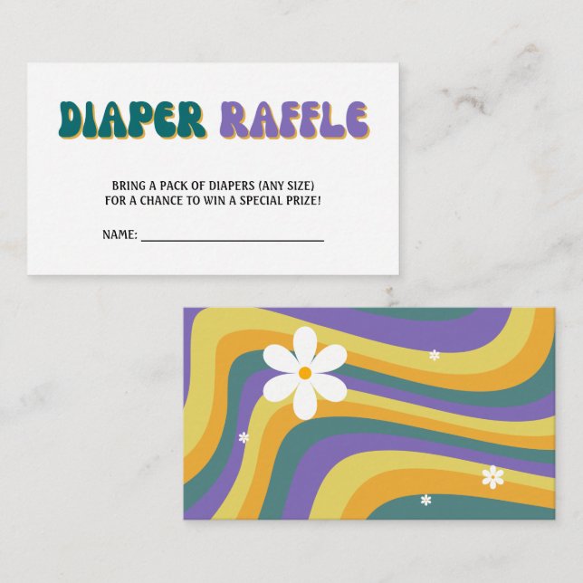 Tarjeta De Recepción Diaper Raffle Baby Shower Groovy Retro 70 años 80 (Anverso / Reverso)