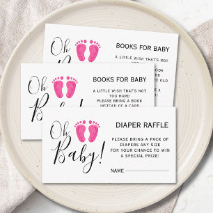 Tarjeta De Recepción Diaper Raffle Baby Shower Pies Rosados
