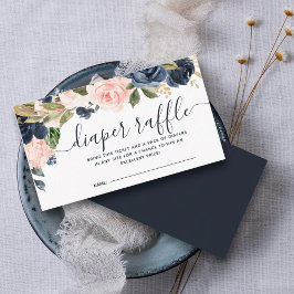 Tarjeta De Recepción Diaper Raffle Baby Shower Pink Navy Blue Floral