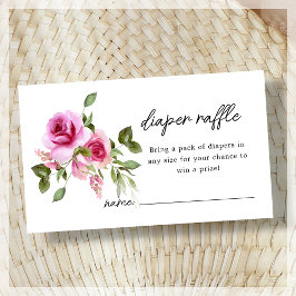 Tarjeta De Recepción Diaper Raffle | Baby Shower Pink Rose Floral