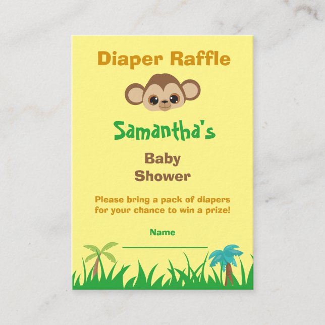 Tarjeta De Recepción Diaper Raffle Baby Shower Safari (Anverso)