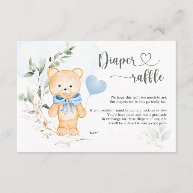 Tarjeta De Recepción Diaper Raffle Baby Shower Teddy Bear (Anverso)