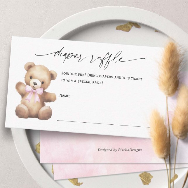 Tarjeta De Recepción Diaper Raffle Baby Shower Teddy Bear Tema (Pink We Can Bearly Wait, Teddy Bear Gender Neutral baby Shower Diaper raffle TIcket Cards)