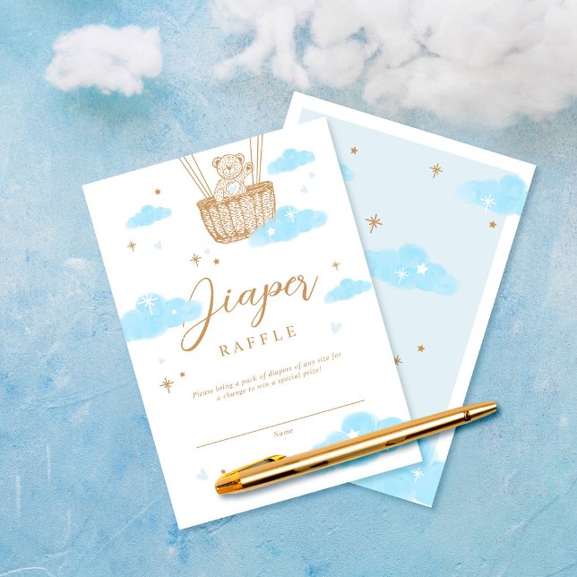 Tarjeta De Recepción Diaper Raffle Balón de aire caliente Teddy Bear Az (Diaper Raffle Hot Air Balloon Teddy Bear Blue Enclosure Card)