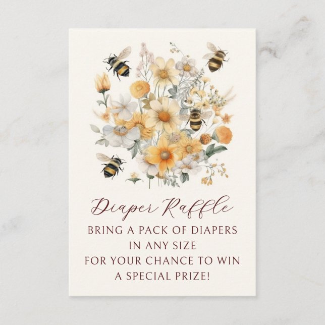Tarjeta De Recepción Diaper Raffle Bee Wildflower Floral Baby Shower (Anverso)