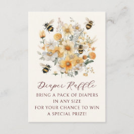 Tarjeta De Recepción Diaper Raffle Bee Wildflower Floral Baby Shower