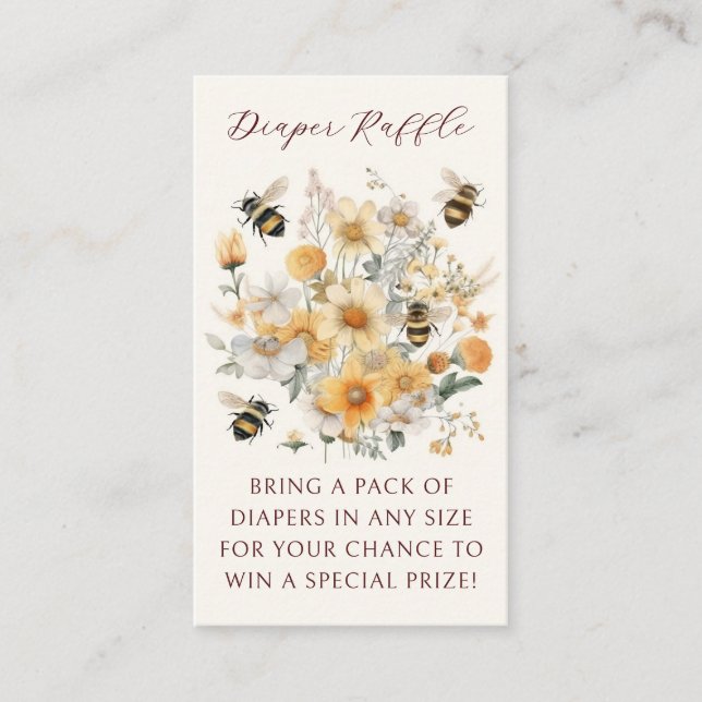 Tarjeta De Recepción Diaper Raffle Bee Wildflower Floral Baby Shower (Anverso)