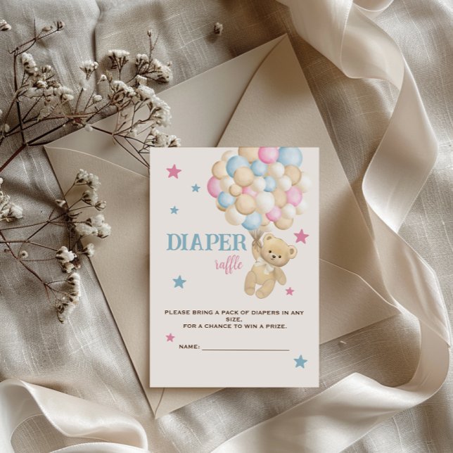 Tarjeta De Recepción Diaper Raffle Beige Azul rosado Moderno (Subido por el creador)