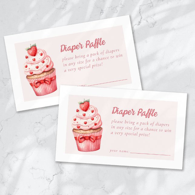 Tarjeta De Recepción Diaper Raffle Berry Sweet Pink Cupakes Hearts (Subido por el creador)
