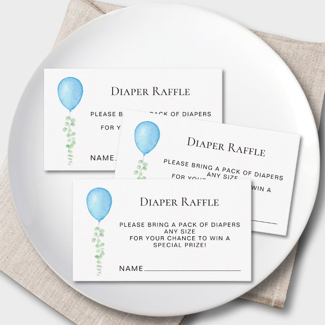 Tarjeta De Recepción Diaper Raffle Blue Balloon Baby Shower (Subido por el creador)