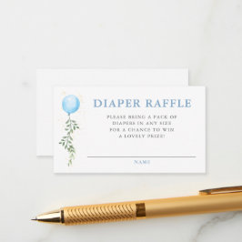 Tarjeta De Recepción Diaper Raffle Blue Balloon Greenery Baby Shower
