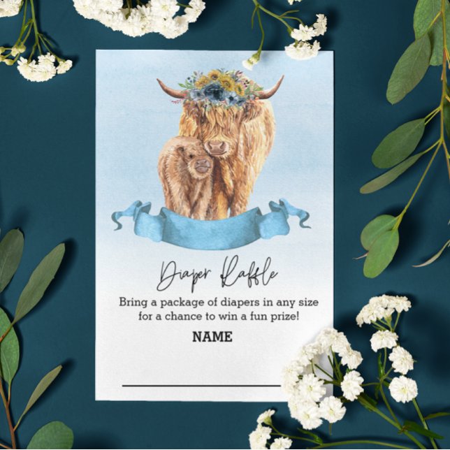 Tarjeta De Recepción Diaper Raffle Blue boy Highland Cow (Subido por el creador)