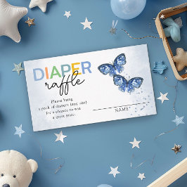 Tarjeta De Recepción Diaper Raffle Blue Butterflies Twins Baby Shower