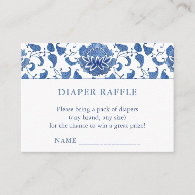 Tarjeta De Recepción Diaper Raffle Blue Chinoiserie Baby Shower (Anverso)