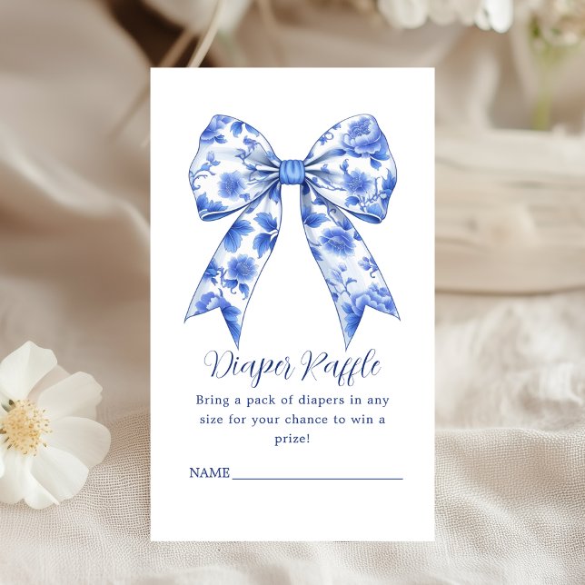 Tarjeta De Recepción Diaper Raffle Blue Chinoiserie Bow Baby Shower (Subido por el creador)
