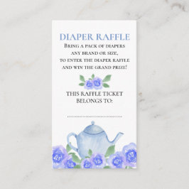 Tarjeta De Recepción Diaper Raffle Blue Floral Teapot Baby Shower