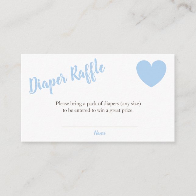 Tarjeta De Recepción Diaper Raffle Blue Heart Boy Baby Shower (Anverso)
