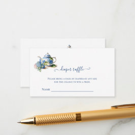 Tarjeta De Recepción Diaper Raffle Blue Hydrangea Tea Fiesta