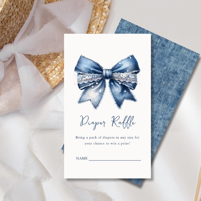 Tarjeta De Recepción Diaper Raffle Blue Jean Denim Bow Baby Shower (Subido por el creador)
