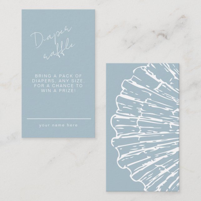 Tarjeta De Recepción Diaper Raffle Blue Scallop Shell  Boy Baby Shower (Anverso / Reverso)