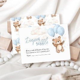 Tarjeta De Recepción Diaper Raffle Blue Teddy Bear Baby Shower