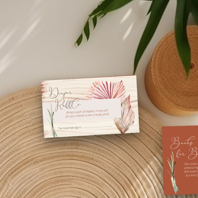 Tarjeta De Recepción Diaper Raffle Boho Palm Dried Foliage Baby Shower (Diaper Raffle enclosure card in terracotta with boho palm leaves)