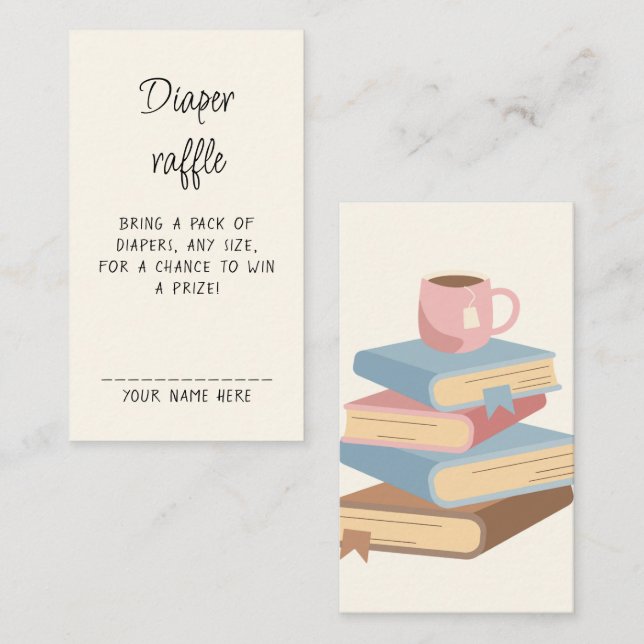 Tarjeta De Recepción Diaper Raffle Book Library Themed Baby Shower  (Anverso / Reverso)