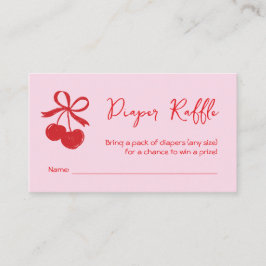 Tarjeta De Recepción Diaper Raffle Bow Cherry Rosa y Mano Roja Dibujado
