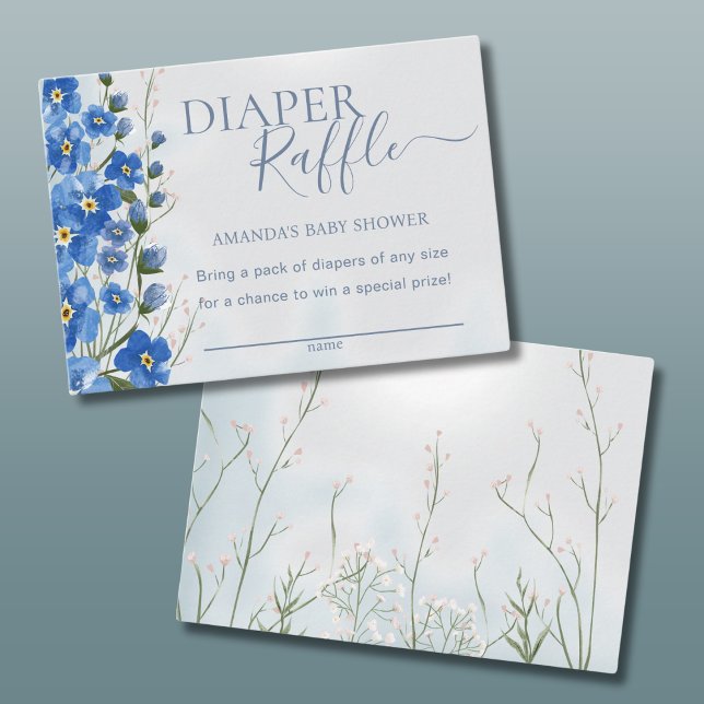 Tarjeta De Recepción Diaper Raffle Boy Blue Floral Shower (Subido por el creador)
