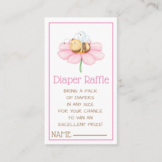 Tarjeta De Recepción Diaper Raffle Bumble Bee and Flower (Anverso)