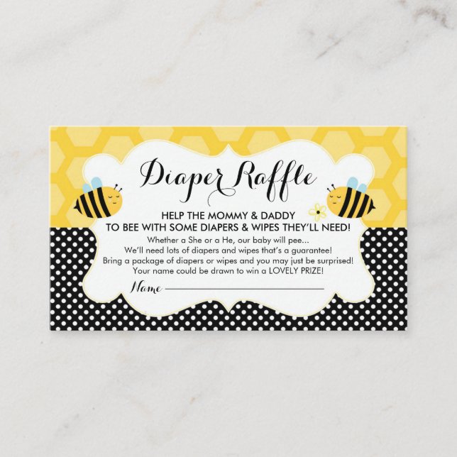 Tarjeta De Recepción Diaper Raffle Bumblebee Baby Shower Insert Card (Anverso)