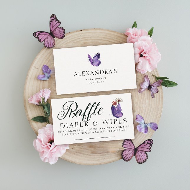 Tarjeta De Recepción Diaper Raffle Butterfly Wild Purple Baby Shower (baby shower diaper raffle insert card purple butterflies wildflowers garden party spring summer)