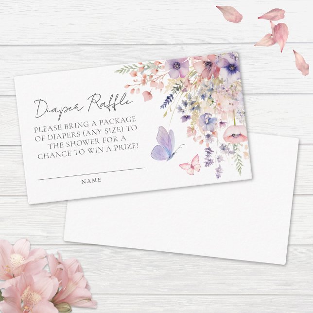 Tarjeta De Recepción Diaper Raffle Butterfly Wildflower Baby Shower (Diaper Raffle Butterfly Wildflower Baby Shower Enclosure Card)