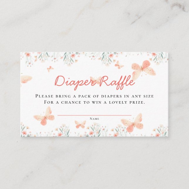 Tarjeta De Recepción Diaper Raffle Butterfly Wildflowers Chica Shower (Anverso)