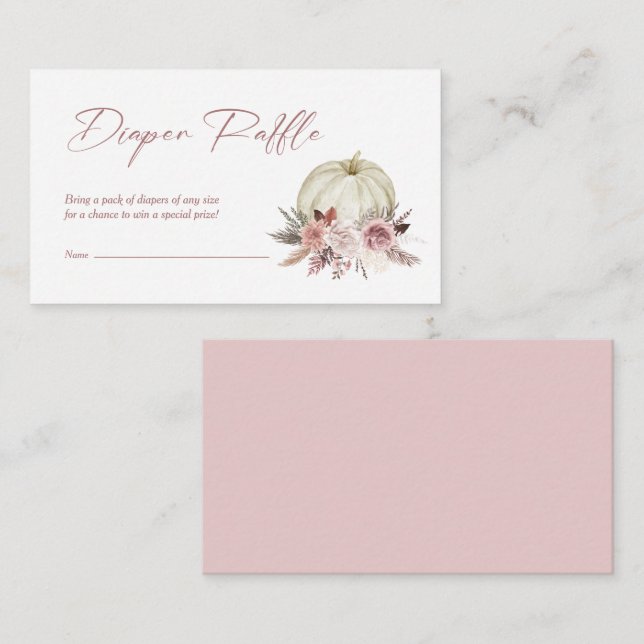 Tarjeta De Recepción Diaper Raffle Cae Pequeña Calabaza Rosa Baby Showe (Anverso / Reverso)