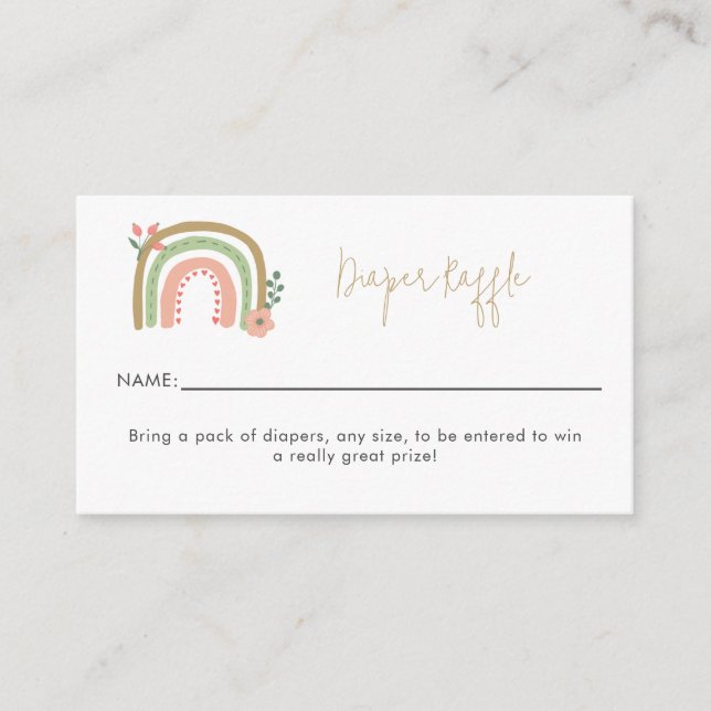 Tarjeta De Recepción Diaper Raffle Card Boho Rainbow Baby Shower F (Anverso)