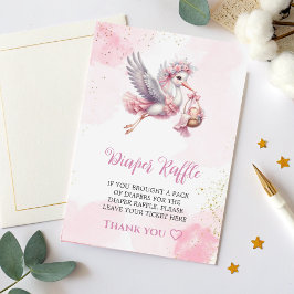 Tarjeta De Recepción Diaper Raffle Card Pink Stork Baby Theme