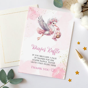 Tarjeta De Recepción Diaper Raffle Card Pink Stork Baby Theme