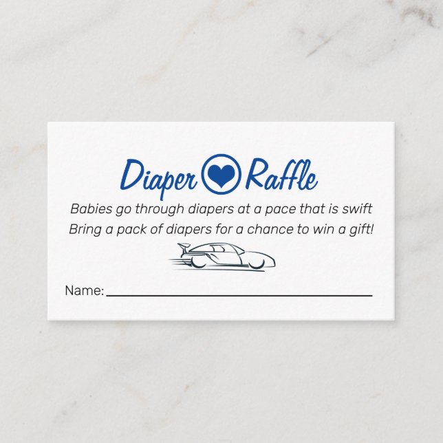 Tarjeta De Recepción Diaper Raffle Card Race Car Tema (Anverso)