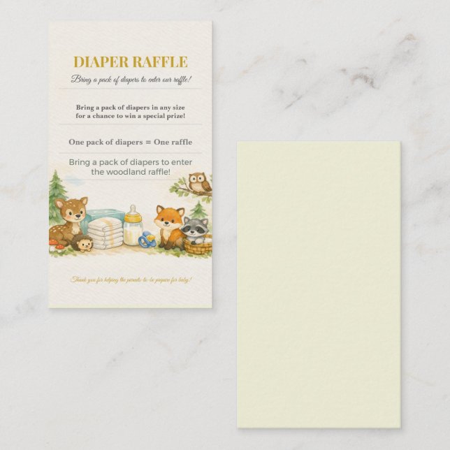Tarjeta De Recepción Diaper Raffle Card | Woodland Baby Shower Invite (Anverso / Reverso)
