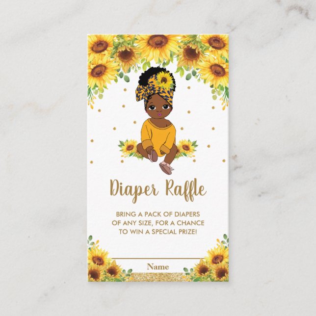 Tarjeta De Recepción Diaper Raffle, Chica afroamericano de la Cuta del  (Anverso)