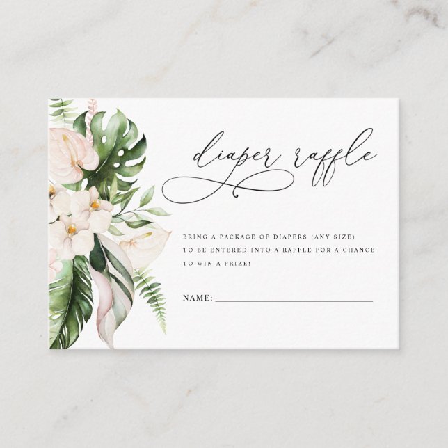 Tarjeta De Recepción Diaper Raffle, Chica de vegetación floral rosa de  (Anverso)