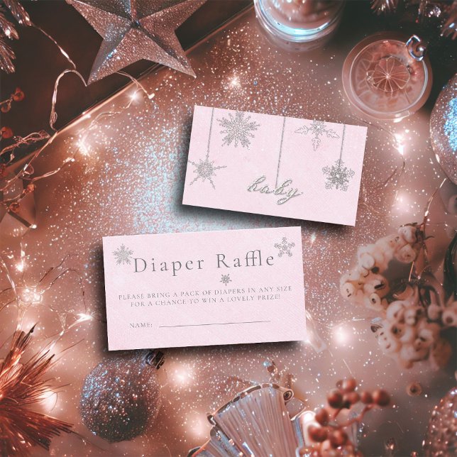 Tarjeta De Recepción Diaper Raffle Chica Diamante de imitación rosa Bab (diaper raffle enclosure card pink christmas winter girl shower invitation rhinestones glitter snow)