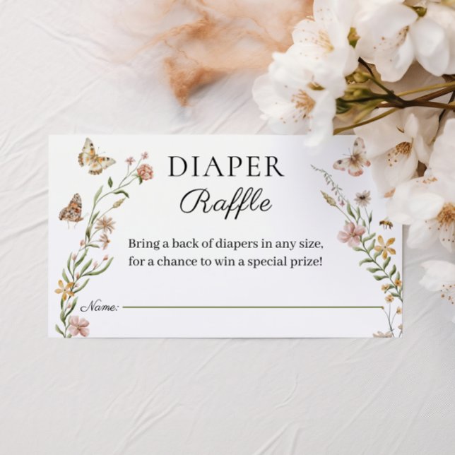 Tarjeta De Recepción Diaper Raffle, Chica floral de flores silvestres (Subido por el creador)
