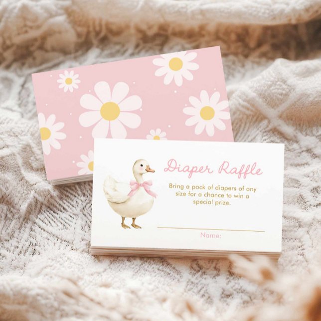 Tarjeta De Recepción Diaper Raffle, Chica Rosa Silly Goose (Silly Goose Pink Girl Baby shower Diaper Raffle Card)