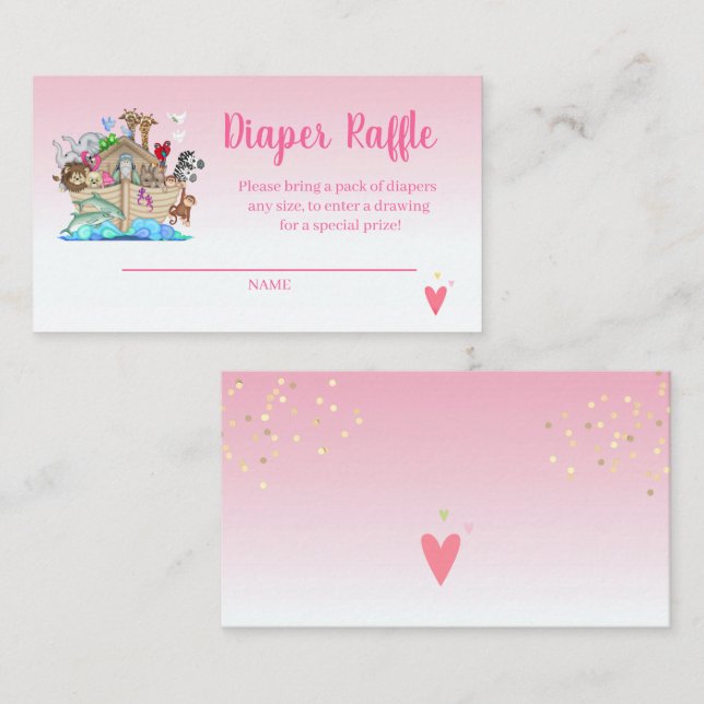 Tarjeta De Recepción Diaper Raffle, Chicas rosados de Noé (Anverso / Reverso)