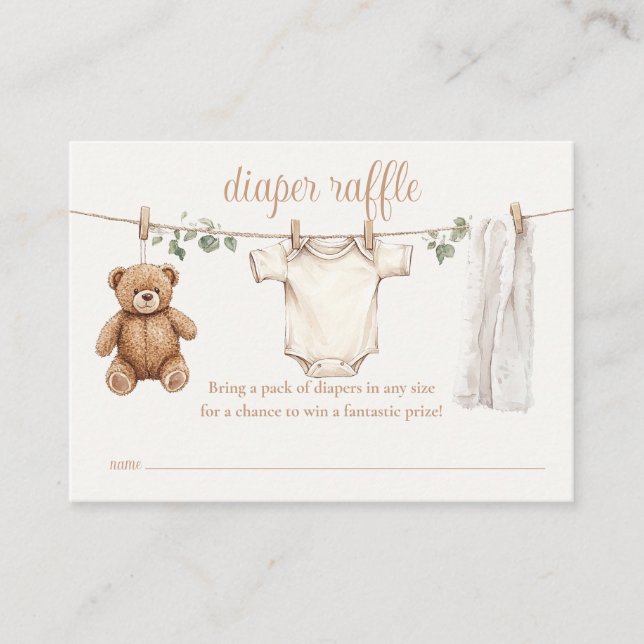 Tarjeta De Recepción Diaper Raffle Clothesline Baby Shower (Anverso)